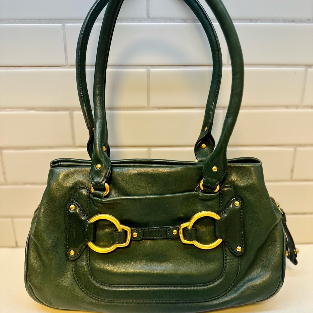 Cole Haan Green Shoulder Bag with Gold Accents